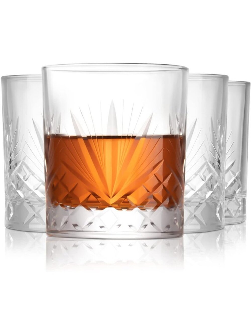Handmade Crystal Whiskey Glasses Set of 4 - Old Fashioned Rocks Glasses, 13oz